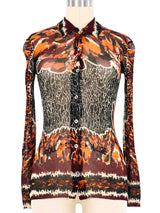 Jean Paul Gaultier Water Marble Mesh Button Up Top Top arcadeshops.com