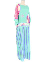 Bill Tice Aqua Printed Satin Caftan Dress arcadeshops.com