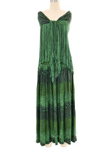 1970s Green Printed Fringed Shawl Ensemble Suit arcadeshops.com