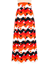 Graphic Wave Printed Maxi Skirt Bottom arcadeshops.com