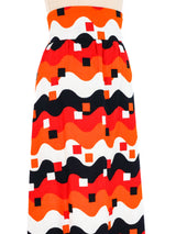 Graphic Wave Printed Maxi Skirt Bottom arcadeshops.com