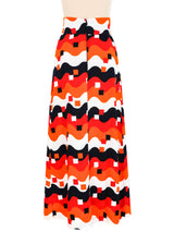 Graphic Wave Printed Maxi Skirt Bottom arcadeshops.com