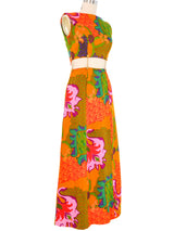 1970s Hawaiian Printed Cut Out Maxi Dress Dress arcadeshops.com