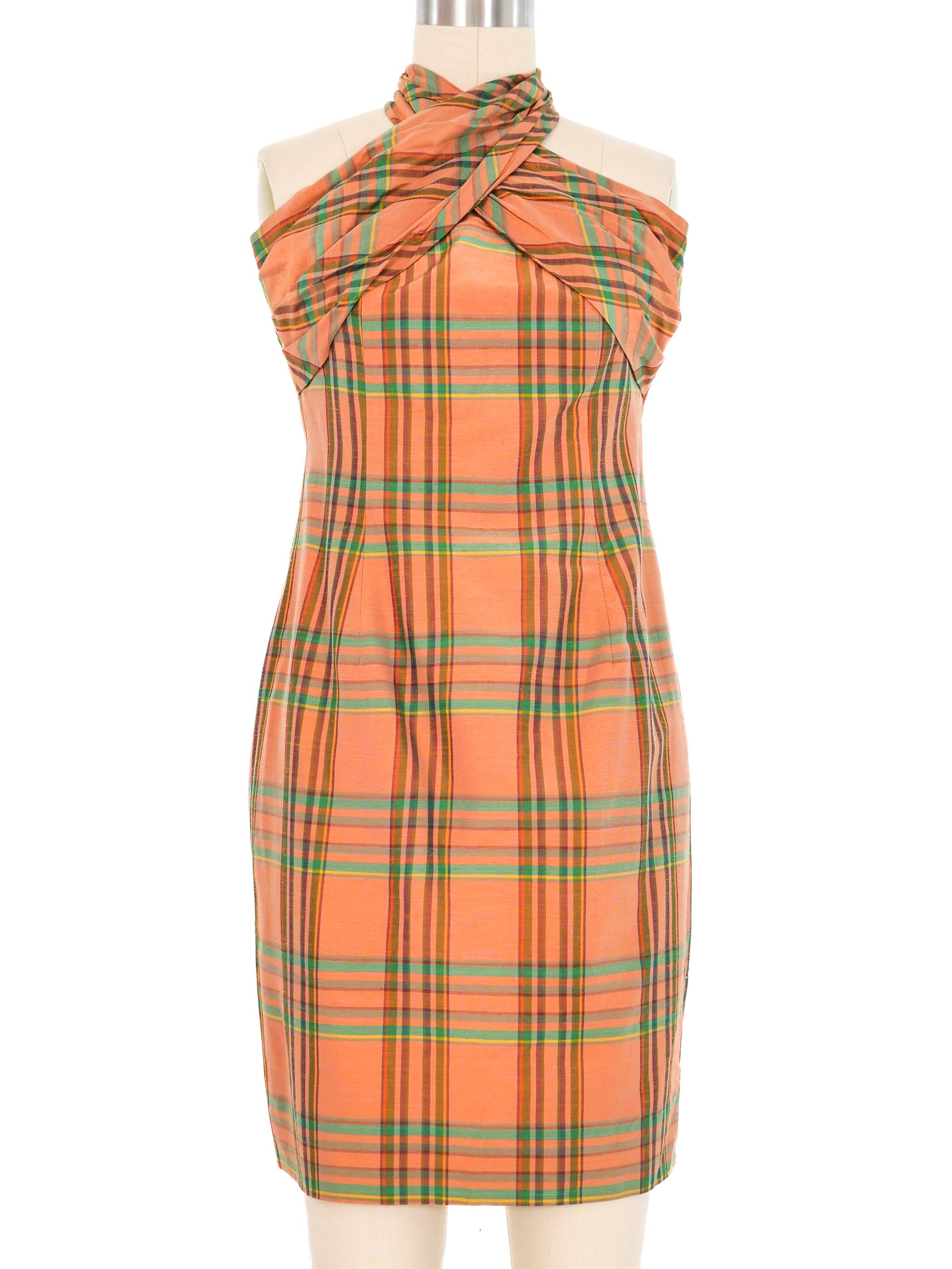 Givenchy Wrap Halter Plaid Mini Dress