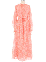 Mollie Parnis Peach Angel Sleeve Chiffon Gown Dress arcadeshops.com