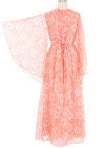 Mollie Parnis Peach Angel Sleeve Chiffon Gown Dress arcadeshops.com