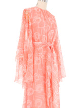 Mollie Parnis Peach Angel Sleeve Chiffon Gown Dress arcadeshops.com