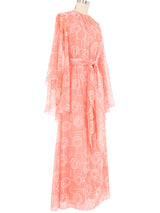 Mollie Parnis Peach Angel Sleeve Chiffon Gown Dress arcadeshops.com