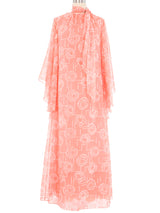 Mollie Parnis Peach Angel Sleeve Chiffon Gown Dress arcadeshops.com