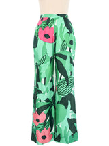 1960s Palm Printed Satin Pant Ensemble Suit arcadeshops.com