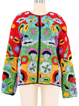 1980s Rainbow Floral Ribbon Jacket Jacket arcadeshops.com