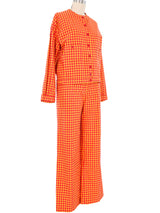 Anne Klein Red And Orange Gingham Pantsuit Suit arcadeshops.com