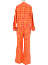 Anne Klein Red And Orange Gingham Pantsuit Suit arcadeshops.com