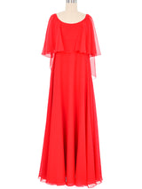 Ruben Panis Red Chiffon Ruffle Gown Dress arcadeshops.com