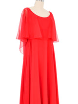 Ruben Panis Red Chiffon Ruffle Gown Dress arcadeshops.com