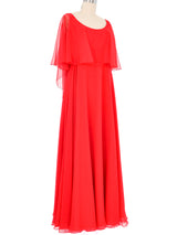 Ruben Panis Red Chiffon Ruffle Gown Dress arcadeshops.com