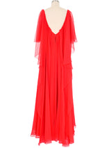 Ruben Panis Red Chiffon Ruffle Gown Dress arcadeshops.com