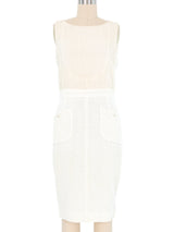 Chanel Ivory Crinkle Chiffon and Boucle Mini Dress Dress arcadeshops.com