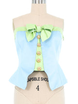 Escada Baby Blue Satin Bow Bustier Top arcadeshops.com