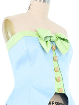 Escada Baby Blue Satin Bow Bustier Top arcadeshops.com