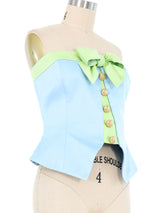 Escada Baby Blue Satin Bow Bustier Top arcadeshops.com