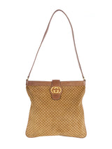 1970s Gucci Suede Monogram Shoulder Bag Accessory arcadeshops.com