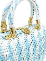 Blue and White Wicker Basket Bag Accessory arcadeshops.com