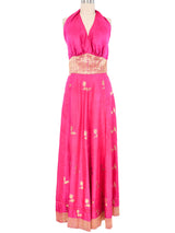 1960s Fuchsia Sari Silk Halter Gown Dress arcadeshops.com