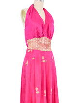1960s Fuchsia Sari Silk Halter Gown Dress arcadeshops.com