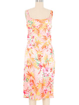 2005 Dolce and Gabbana Tropical Print Satin Midi Dress Dress arcadeshops.com