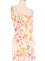 2005 Dolce and Gabbana Tropical Print Satin Midi Dress Dress arcadeshops.com