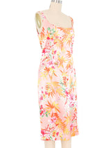2005 Dolce and Gabbana Tropical Print Satin Midi Dress Dress arcadeshops.com