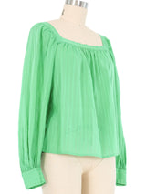 Yves Saint Laurent Kelly Green Peasant Blouse Top arcadeshops.com