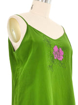 Green Silk Floral Applique Cami Top arcadeshops.com