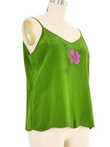 Green Silk Floral Applique Cami Top arcadeshops.com