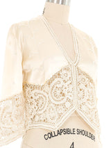 Champagne Crochet And Silk Top Top arcadeshops.com