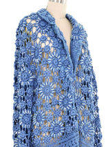 Blue Embellished Floral Crochet Jacket Jacket arcadeshops.com