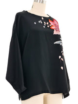 Black Embellished Painted Floral Silk Top Top arcadeshops.com