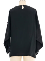 Black Embellished Painted Floral Silk Top Top arcadeshops.com