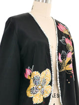 Black Embellished Painted Silk Jacket Jacket arcadeshops.com