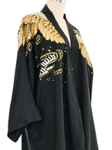 Black Painted Embellished Silk Robe Jacket arcadeshops.com