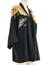 Black Painted Embellished Silk Robe Jacket arcadeshops.com