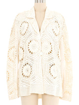 Cream Embellished Crochet Blazer Jacket arcadeshops.com