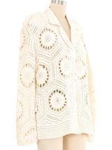 Cream Embellished Crochet Blazer Jacket arcadeshops.com