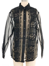 Black Embroidered Organza Blouse Top arcadeshops.com