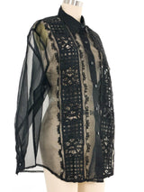 Black Embroidered Organza Blouse Top arcadeshops.com