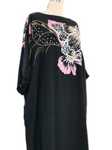 Black Floral Painted Silk Dress Dress arcadeshops.com