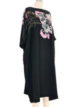 Black Floral Painted Silk Dress Dress arcadeshops.com