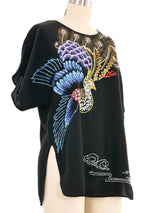 Black Embellished Peacock Silk Top Top arcadeshops.com