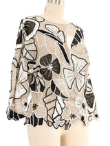 Beige Pieced Floral Crochet Top Top arcadeshops.com